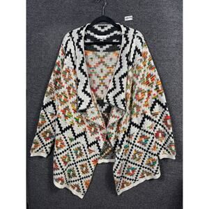 Blue Earth Open Front Cardigan Sweater Womens Size L Southwest Boho Aztec Print